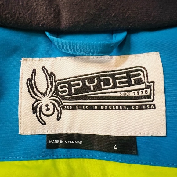 Spyder Vibrant Blue and Neon Green Puffer Jacket Size 4 - Picture 6 of 15